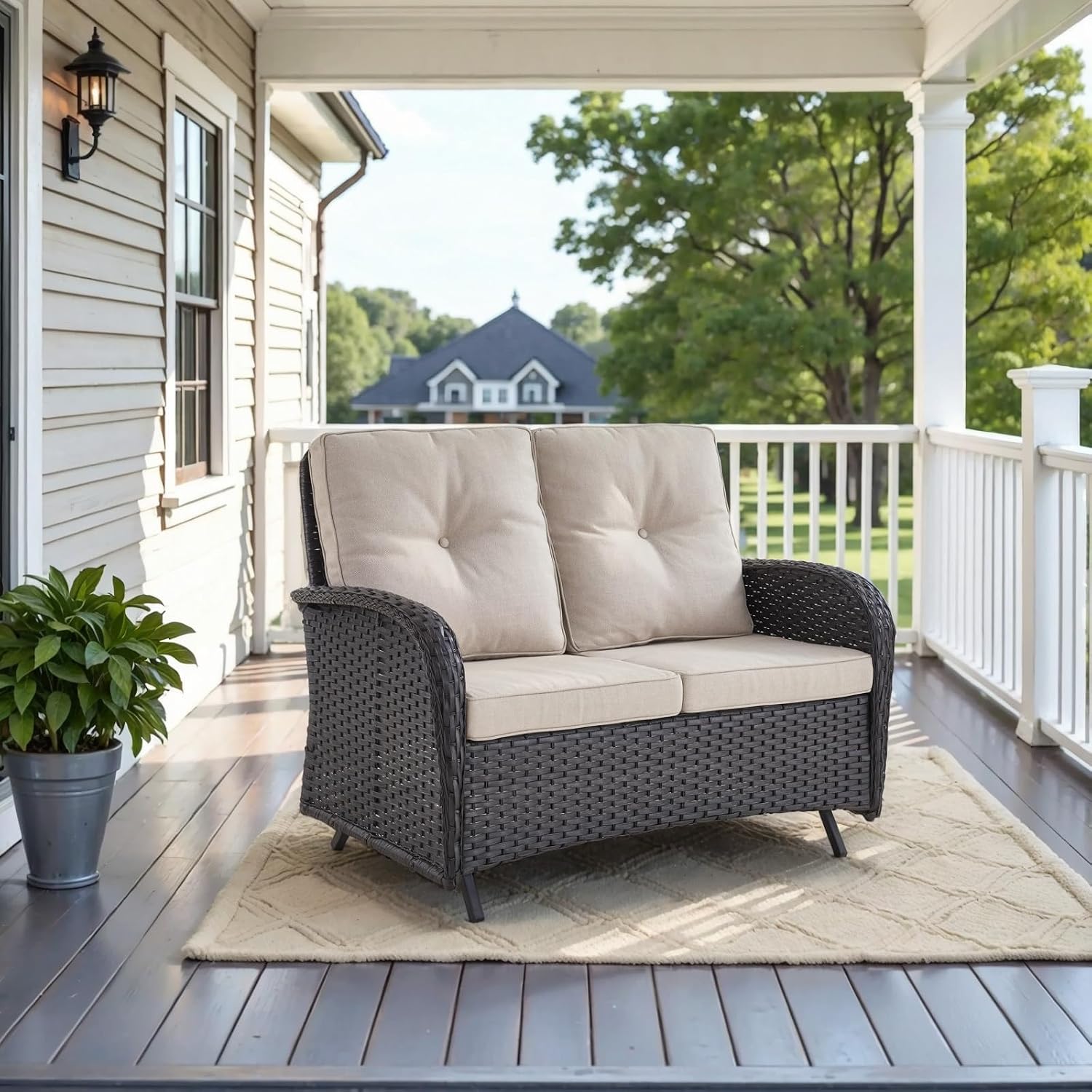 Outdoor Furniture Bench - Sofá de mimbre de 2 plazas
