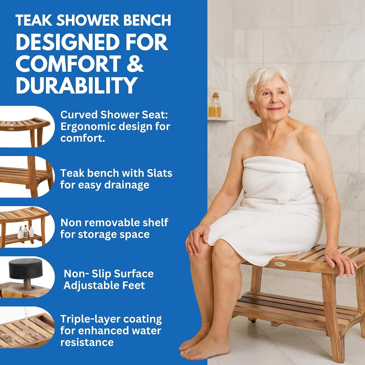 Banco de ducha de teca con est - Outdoor Furniture Bench reseña y precio
