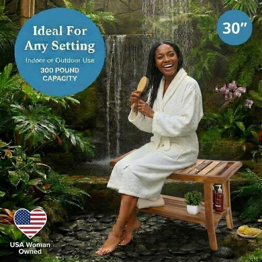 Banco de ducha de teca con est - Outdoor Furniture Bench reseña y precio